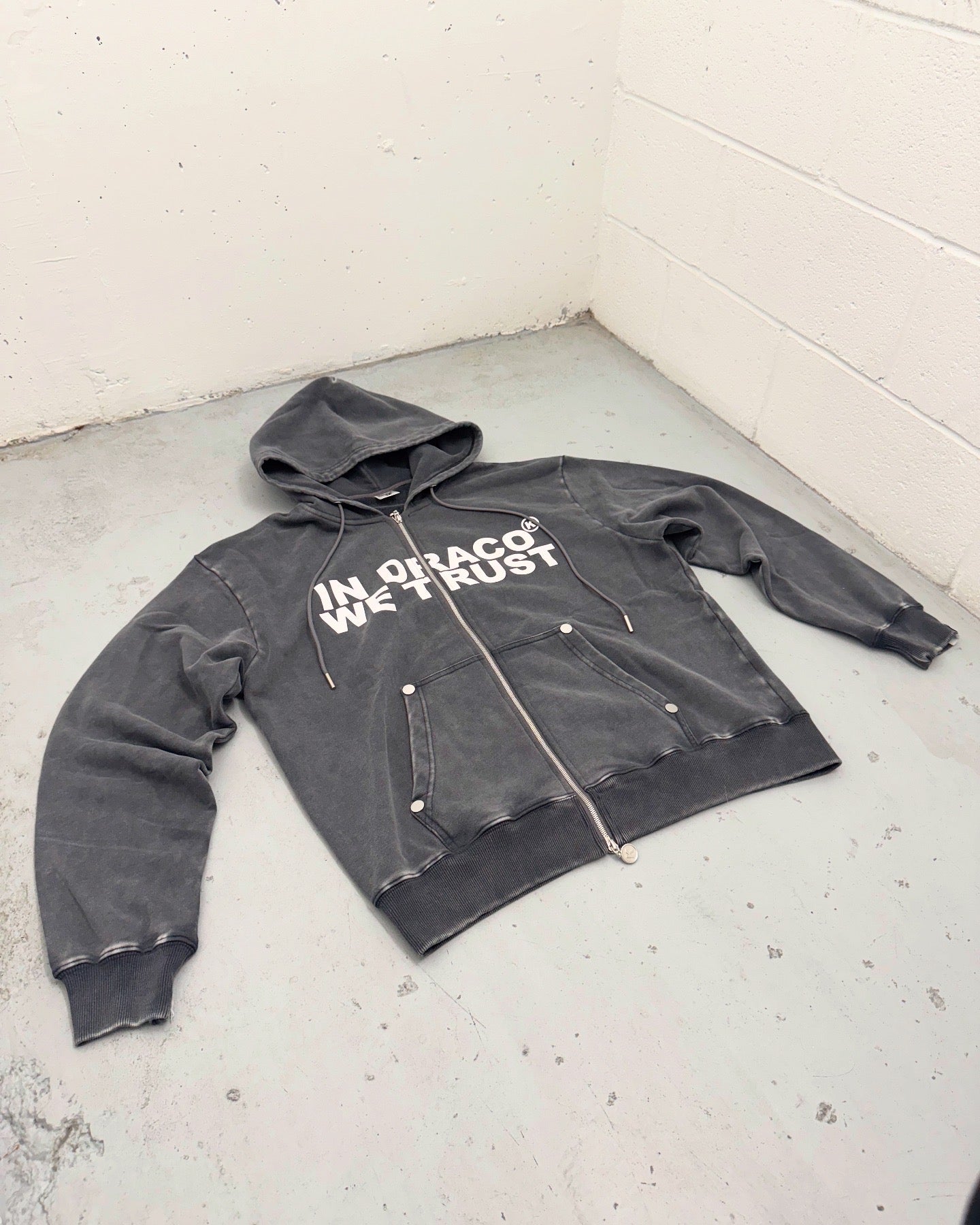 In Draco We Trust Zip Up Acid Charcoal (pre-made)