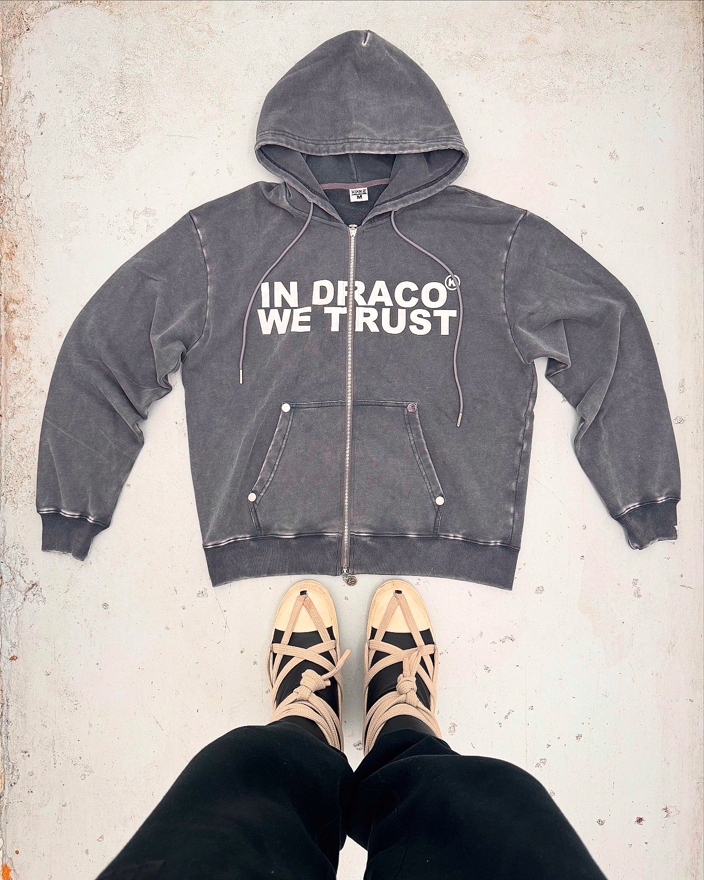 In Draco We Trust Zip Up Acid Charcoal (pre-made)